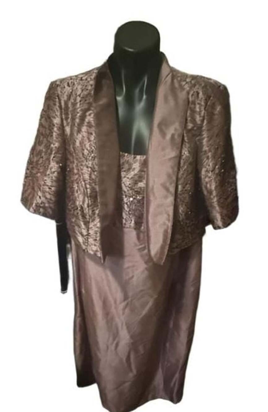 David's Bridal Jacquard and Shantung Short Jacket Dress